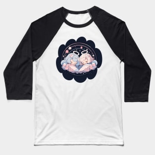 Adorable Anime Chibi Gemini Zodiac Sleeping Little Astro Girl Baseball T-Shirt